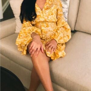 Rebecca Vallance Yellow Floral Long Sleeve Dress